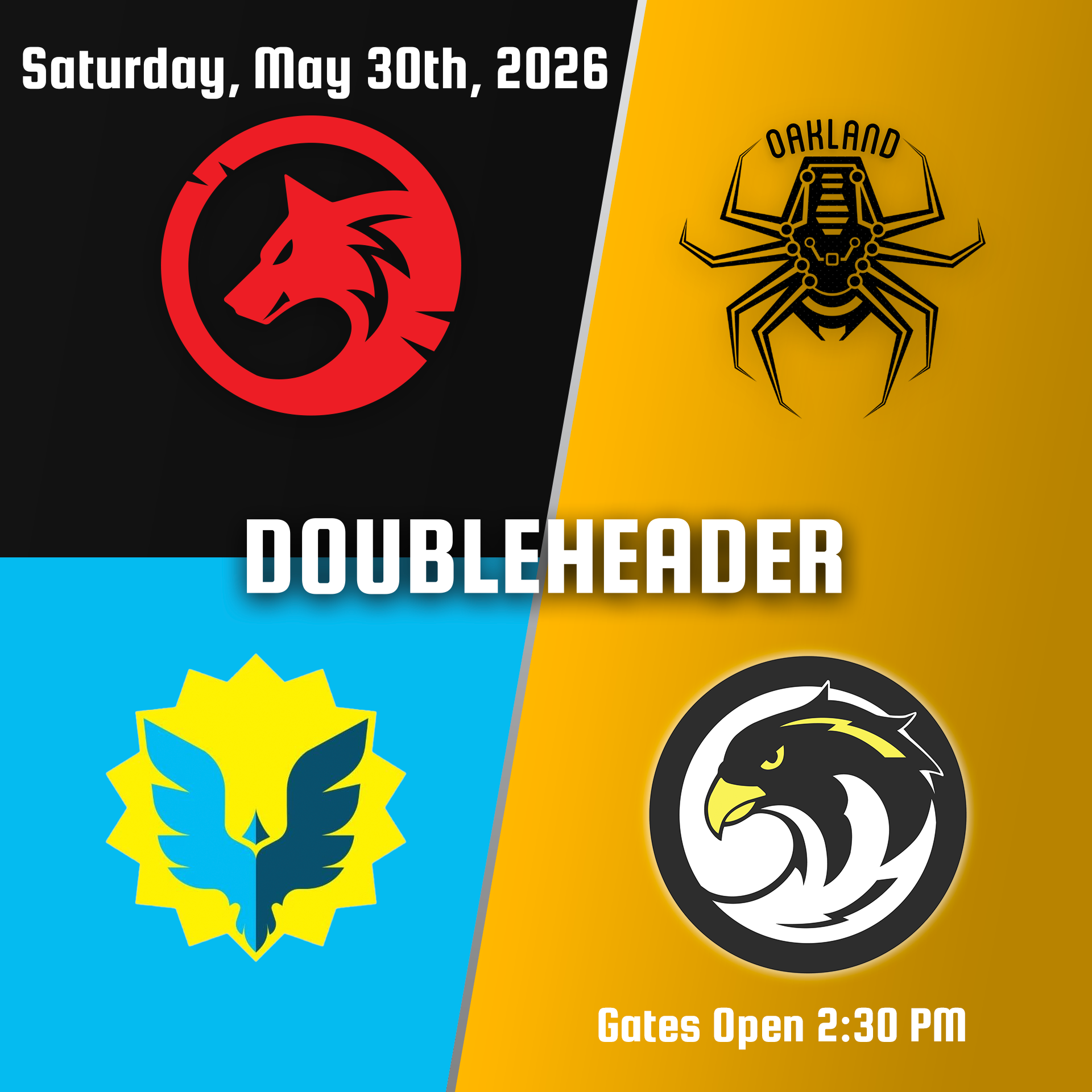 5/30/2026 - UFA/WUL Double Header - San Diego Growlers vs Oakland Spiders